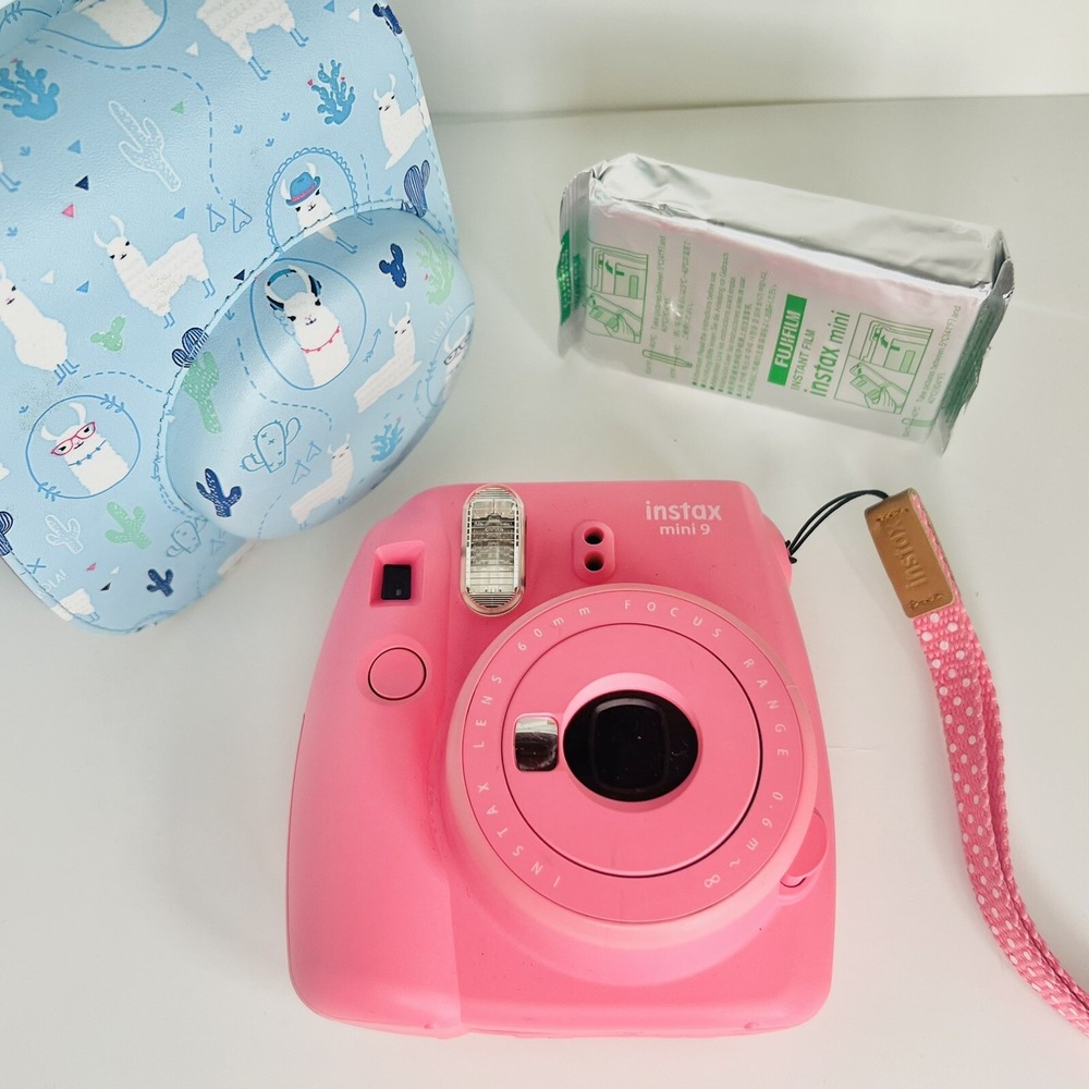 Fujifilm Mini 9 Instanx Camera-Hot Pink With Film&Blue Alpaca Strap  Case Bundle